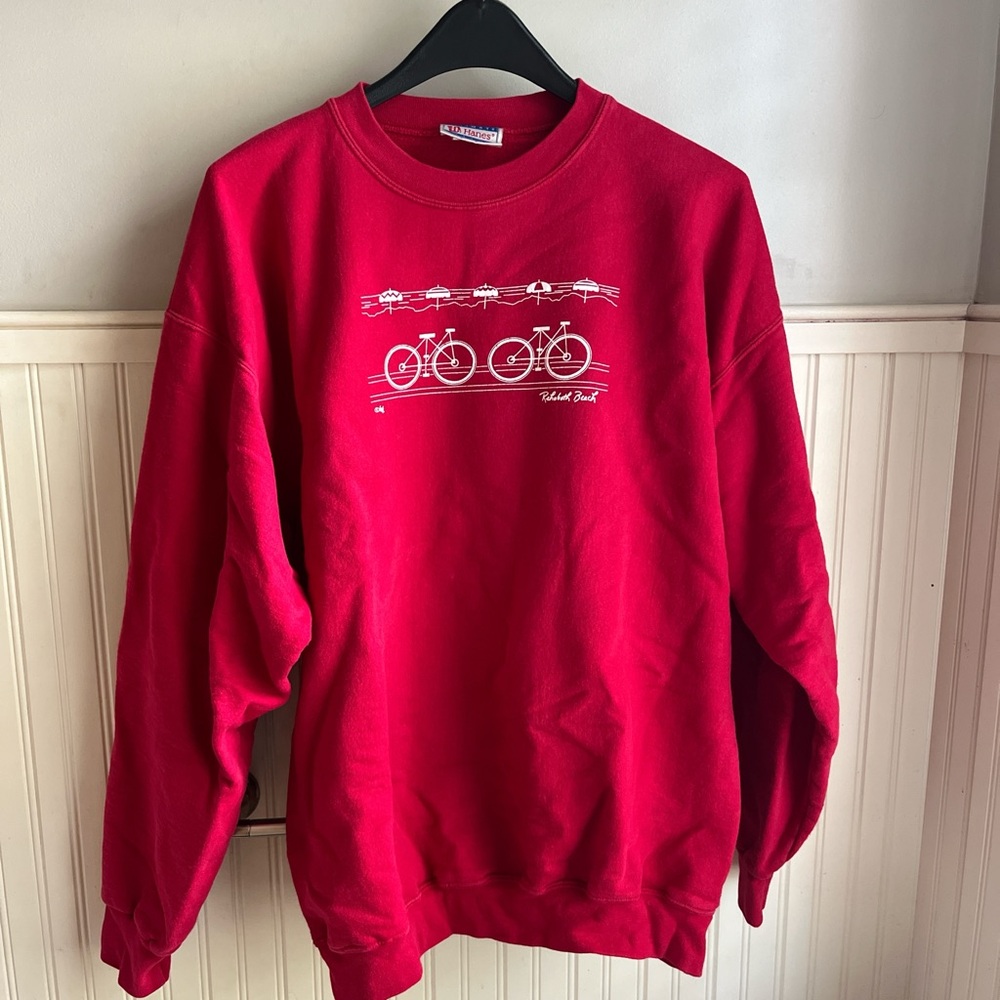 Hanes Red Crewneck Sweater with Bicycle Graphic
